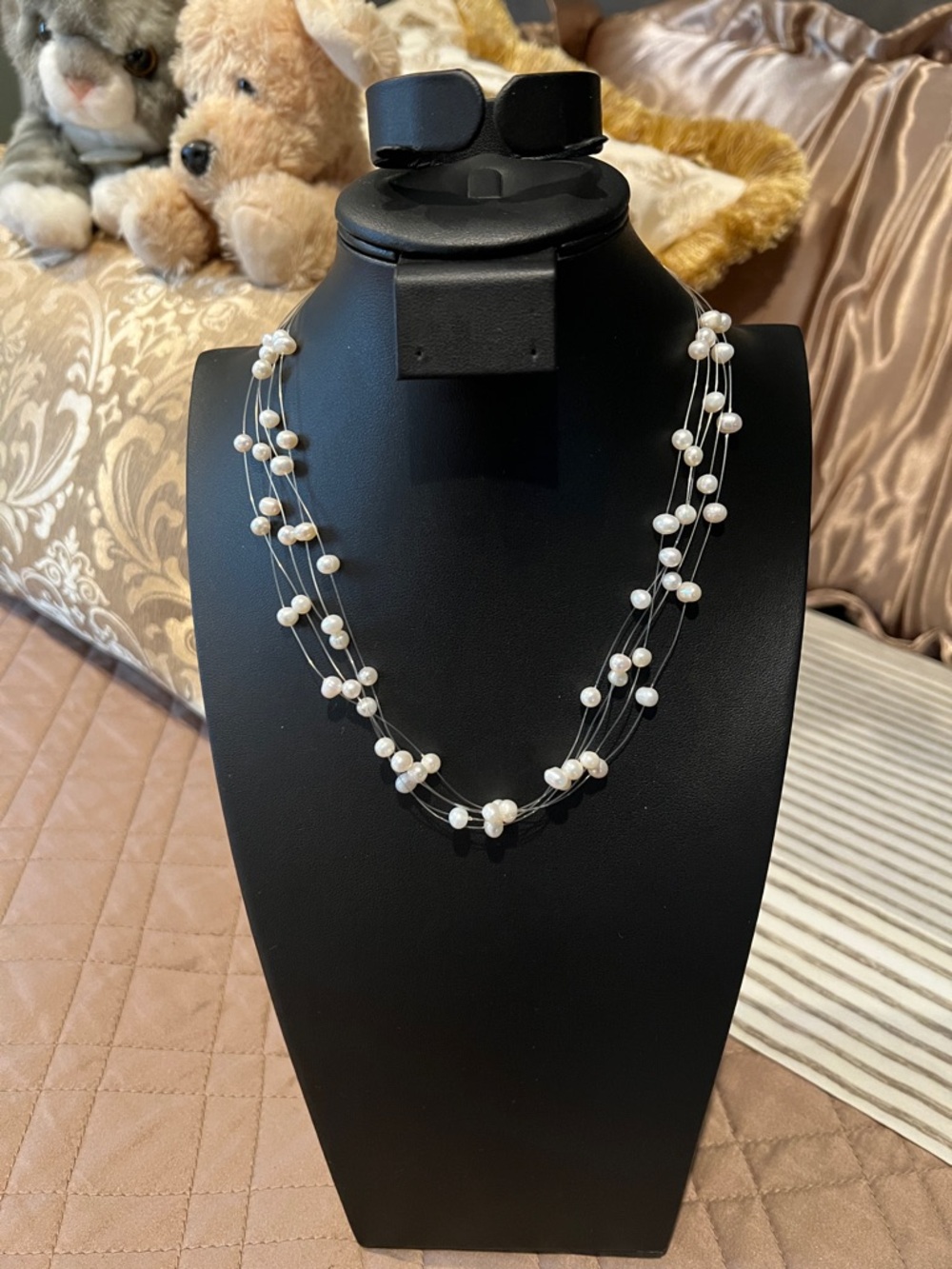 Lia Sophia White Multi-Strand Pearl Illusion Necklace